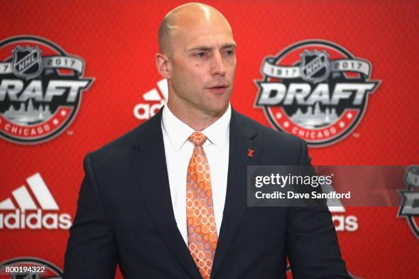 University of Illinois athletic director Josh Whitman speaks to the media during the NHL, NHLPA & NCAA Press Conference before the 2017 NHL Draft at...