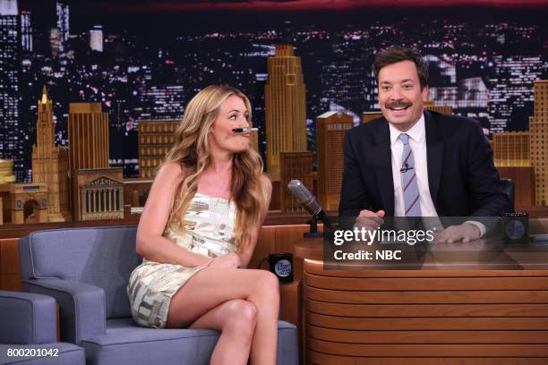 Episode 0699 -- Pictured: Television Personality Cat Deeley during an interview with host Jimmy Fallon on June 23, 2017 --