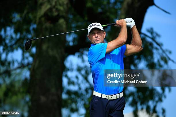 Bill Glasson hits his drive on the second hole during the first round of the American Family Insurance Championship held at University Ridge Golf...