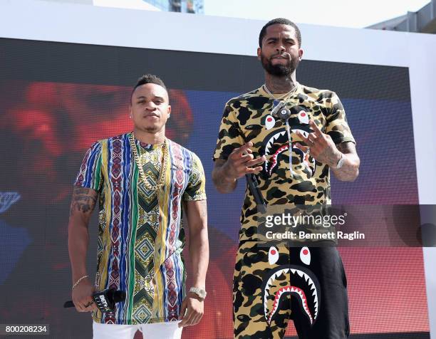 Recording artists Rotimi and Dave East speak onstage at day two of 2017 BETX Live!, sponsored by McDonald's, at Gilbert Lindsey Plaza on June 23,...