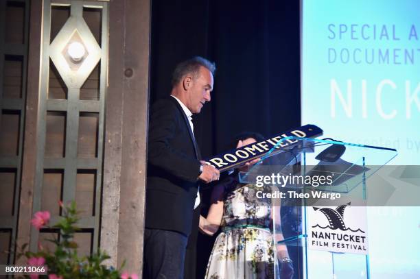 Director Nick Broomfield accepts an award onstage at the Screenwriters Tribute during the 2017 Nantucket Film Festival - Day 3 on June 23, 2017 in...