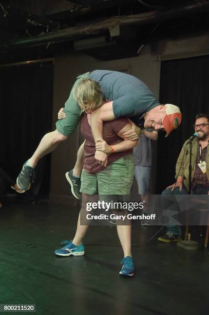 Shannon O'Neill and Matt Walsh perform on stage during the 19th Annual Del Close Improv Comedy Marathon Press Conference at Upright Citizens Brigade...