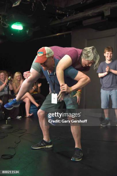 Shannon O'Neill and Matt Walsh perform on stage during the 19th Annual Del Close Improv Comedy Marathon Press Conference at Upright Citizens Brigade...