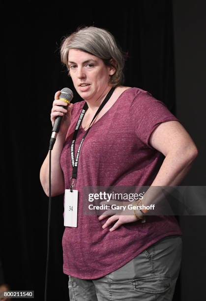 Shannon O'Neill performs on stage during the 19th Annual Del Close Improv Comedy Marathon Press Conference at Upright Citizens Brigade Theatre on...