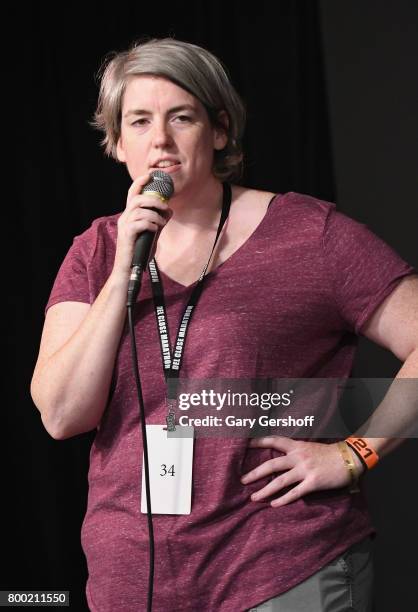 Shannon O'Neill performs on stage during the 19th Annual Del Close Improv Comedy Marathon Press Conference at Upright Citizens Brigade Theatre on...