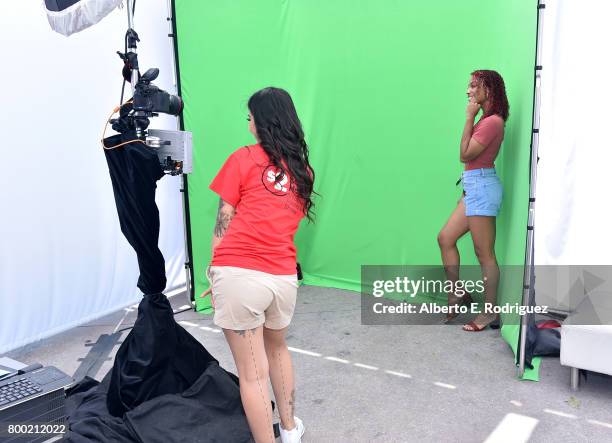 View of a fan in the photo booth during day one of the Pool Groove, sponsored by McDonald's, during the 2017 BET Experience at Gilbert Lindsey Plaza...