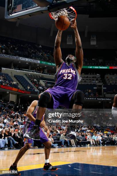 Shaquille O'Neal of the Phoenix Suns dunks against the Memphis Grizzlies on February 26, 2008 at the FedExForum in Memphis, Tennessee. NOTE TO USER:...