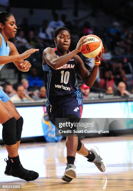 Matee Ajavon of the Atlanta Dream handles the ball against the Chicago Sky on June 23, 2017 at Hank McCamish Pavilion in Atlanta, Georgia. NOTE TO...