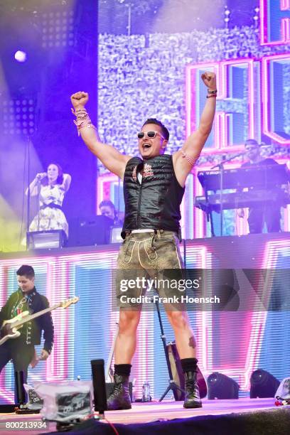 Austrian singer Andreas Gabalier performs live on stage during a concert at the Waldbuehne on June 23, 2017 in Berlin, Germany.