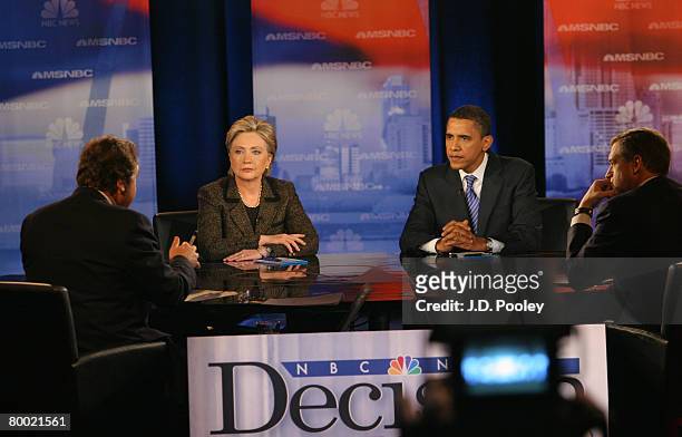 S "Meet the Press" host Tim Russert and NBC "Nightly News" host Brian Williams moderate the debate between Democratic presidential hopeful Sen....