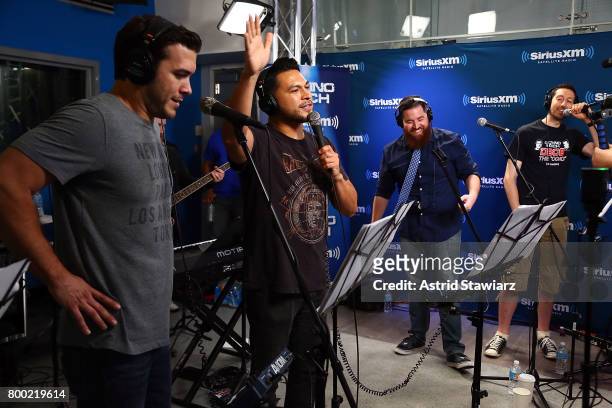 SiriusXM hosts Rich Davis, Steve Covino, Christian 'Spot' Sorge and Greg Mercer perform during DudeBro Convention 2017 at SiriusXM Studios on June...