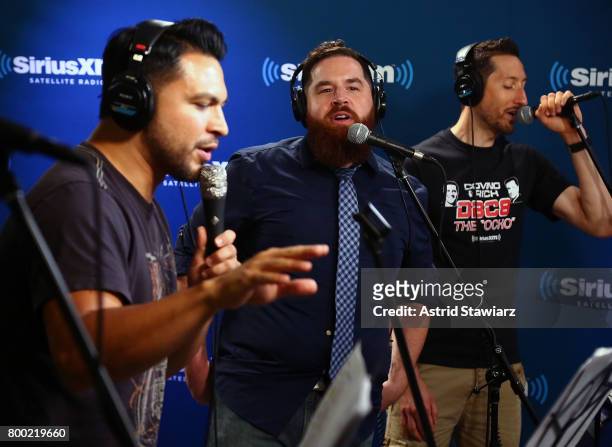 SiriusXM hosts Steve Covino, Christian 'Spot' Sorge and Greg Mercer perform during DudeBro Convention 2017 at SiriusXM Studios on June 23, 2017 in...