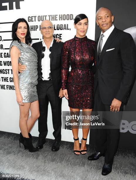 Liberty Ross, Jimmy Iovine, Nicole Young and Dr. Dre attend the premiere of "The Defiant Ones" at Paramount Theatre on June 22, 2017 in Hollywood,...