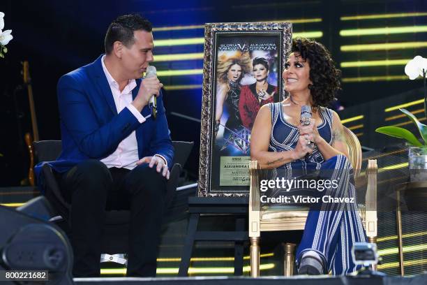 Press chief and national promotion of Zignia Live Dante Guillen and singer Alejandra Guzman attend a press conference at Arena Ciudad de Mexico on...