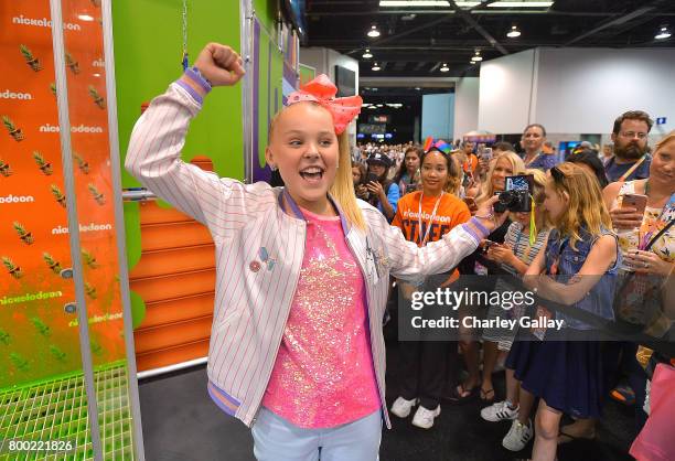 Social Influencer, Nickelodeon Star JoJo Siwa attends the Nickelodeon Booth at VidCon 2017 at the Anaheim Convention Center on June 23, 2017 in...