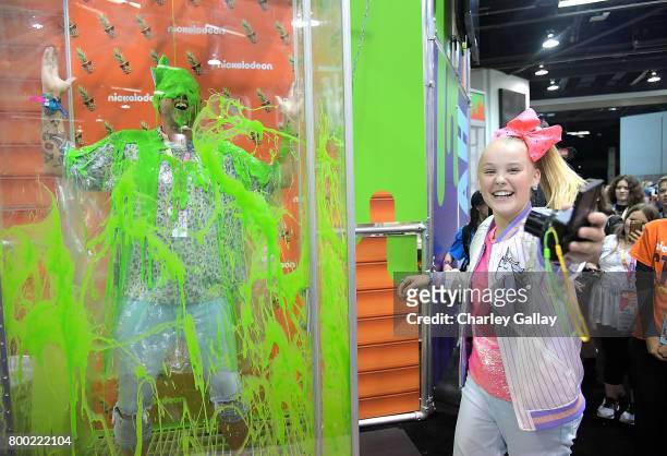 Social Influencer, Nickelodeon Star JoJo Siwa attends the Nickelodeon Booth at VidCon 2017 at the Anaheim Convention Center on June 23, 2017 in...