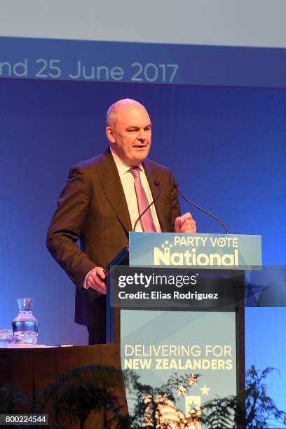 Minister of Finance & Infrastructure Hon Steven Joyce speaking during the National Party 81st Annual Conference at Michael Fowler Centre on June 24,...