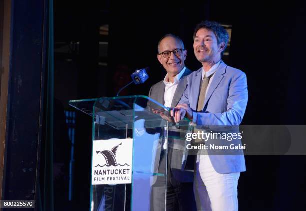 David Crane and Jeffrey Klarik accept an award onstage at the Screenwriters Tribute during the 2017 Nantucket Film Festival - Day 3 on June 23, 2017...