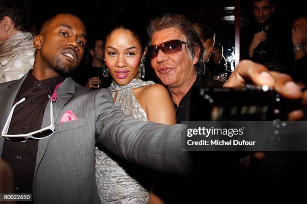 Kanye West, Alexis Phifer and Roberto Cavalli attend the Cavalli Party In Paris, during the Fall/Winter 2008-2009 ready-to-wear collection show in...