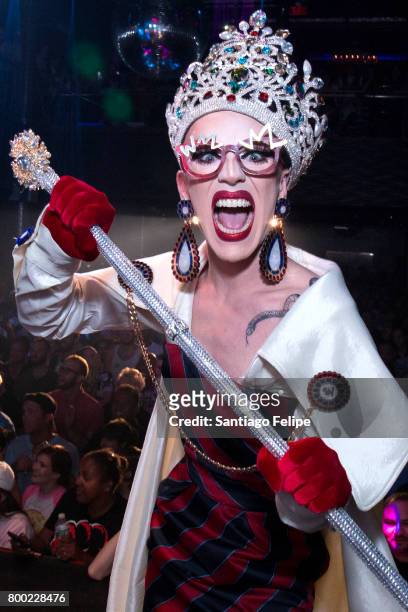 Winner of Rupaul's Drag Race Season 9 Sasha Velour gets crowned during the finale viewing party at Stage 48 on June 23, 2017 in New York City.