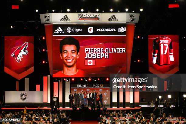 The Arizona Coyotes select defenseman Pierre-Olivier Joseph with the 23rd pick in the first round of the 2017 NHL Draft on June 23 at the United...