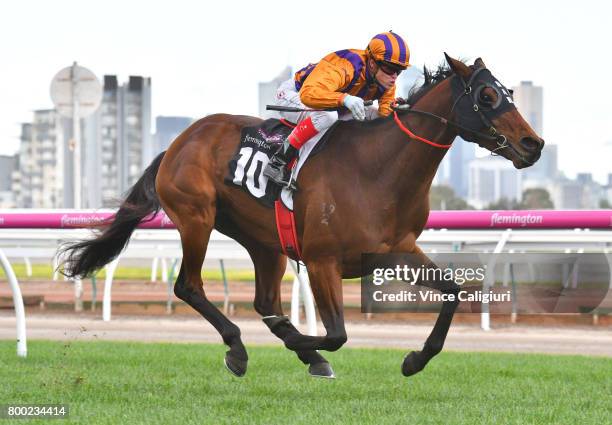 Craig Williams riding Charlevoix wins Race 5 during Melbourne Racing at Flemington Racecourse on June 24, 2017 in Melbourne, Australia.