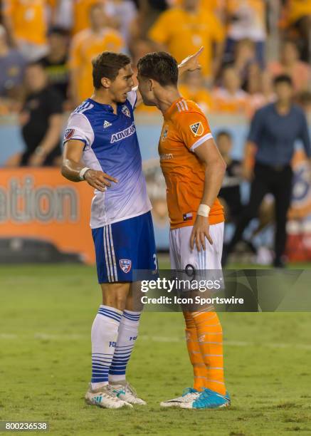 Dallas defender Maynor Figueroa and Houston Dynamo forward Erick Torres get into an argument during the MLS match between Dallas FC and Houston...