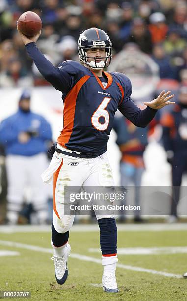 Denver Broncos quarterback Jay Cutler in action during the game between the Bengals and the Denver Broncos played at Invesco Field at Mile High in...