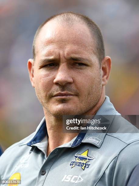 Matthew Scott of the Cowboys looks on before the start of the round 16 NRL match between the North Queensland Cowboys and the Penrith Panthers at...