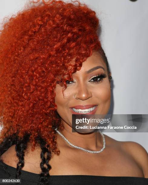 Singer/songwriter Lyrica Anderson attends Yekim X Brinks, a day party and fashion experience at Penthouse Nightclub & Dayclub on June 23, 2017 in...