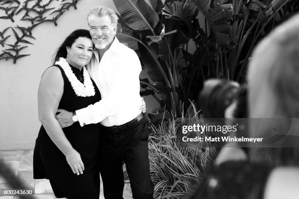 Keely Shaye Smith and Pierce Brosnan. Recipient of the Pathfinder Award, pose for a portrait during day three of the 2017 Maui Film Festival At...