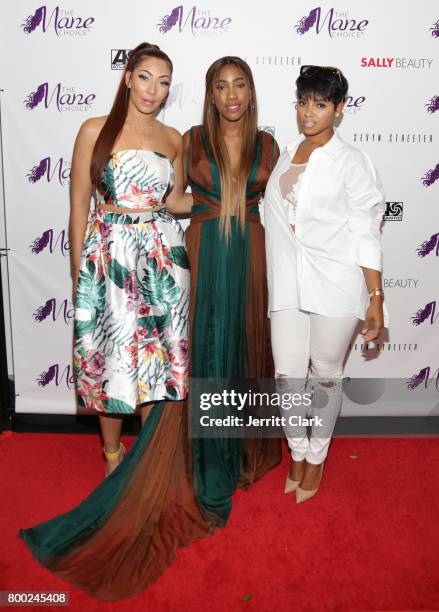 Bridget Kelly, Sevyn Streeter and Ravaughn attend Sevyn Streeter and Courtney Adeleye of The Mane Choice Boss Up Brunch at Sur Restaurant on June 23,...