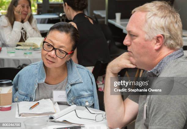 Diane Quon, Fast Track Fellow, John Shepherd, New Republic Pictures attend Fast Track Session during the 2017 Los Angeles Film Festival on June 21,...