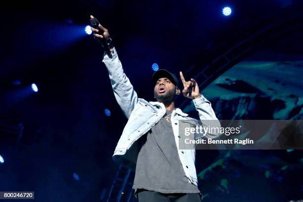 Bryson Tiller performs onstage at night two of the STAPLES Center Concert, presented by Coca-Cola, during the 2017 BET Experience at LA Live on June...