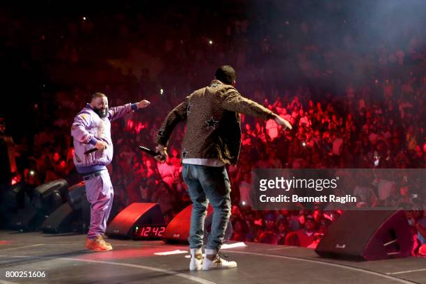 Khaled and French Montana perform onstage at night two of the STAPLES Center Concert, presented by Coca-Cola, during the 2017 BET Experience at LA...