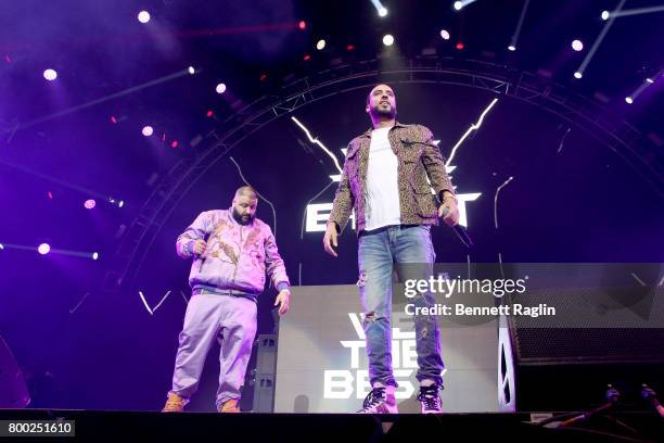 Khaled and French Montana perform onstage at night two of the STAPLES Center Concert, presented by Coca-Cola, during the 2017 BET Experience at LA...