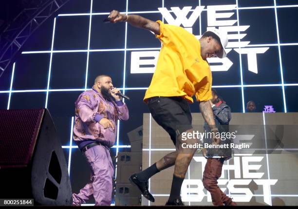 Khaled and YG perform onstage at night two of the STAPLES Center Concert, presented by Coca-Cola, during the 2017 BET Experience at LA Live on June...