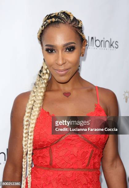 Musical artist Amina Buddafly attends Yekim X Brinks, a day party and fashion experience at Penthouse Nightclub & Dayclub on June 23, 2017 in West...