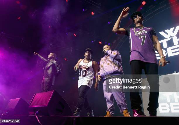 Algee Smith, Ricky Bell of Bell Biv Devoe, DJ Khaled and Ronnie DeVoe of Bell Biv Devoe perform onstage at night two of the STAPLES Center Concert,...