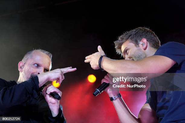 Pablo Alboran and Miguel Bose performs during his concert in Madrid at the Palacio de los Deportes. June 23, 2017