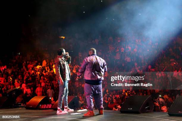 Khaled and French Montana perform onstage at night two of the STAPLES Center Concert, presented by Coca-Cola, during the 2017 BET Experience at LA...