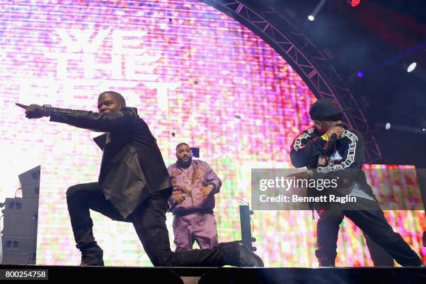 Ricky Bell and Michael Bivins of Bell Biv Devoe and DJ Khaled perform onstage at night two of the STAPLES Center Concert, presented by Coca-Cola,...