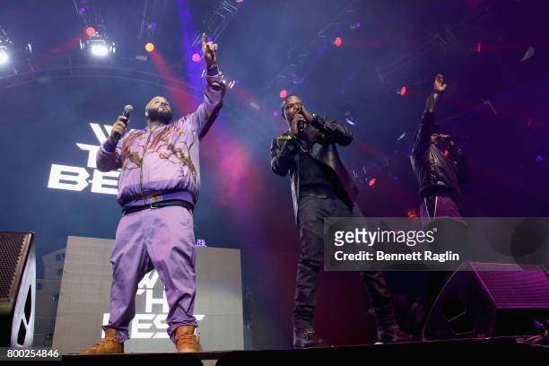 Khaled and Ricky Bell and Ronnie DeVoe of Bell Biv DeVoe perform onstage at night two of the STAPLES Center Concert, presented by Coca-Cola, during...