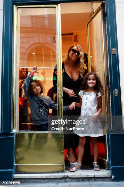 Mariah Carey with her children goes to Louis Boutin store and dinner to L'avenue restaurant in Paris, France, on June 23, 2017.