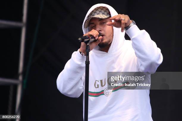 Rapper Amir Obe performs at the Port Lands during the 2017 NXNE Festival on June 23, 2017 in Toronto, Ontario.