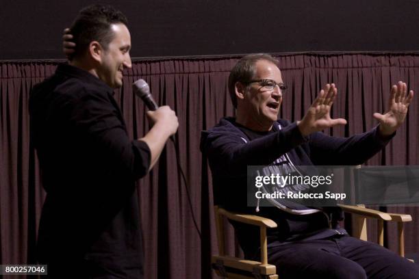 Moderator Dan Black and director Brad Epstein speak during a Q&A at "Ripped" Opening Night Event at Laemmle Music Hall on June 23, 2017 in Beverly...