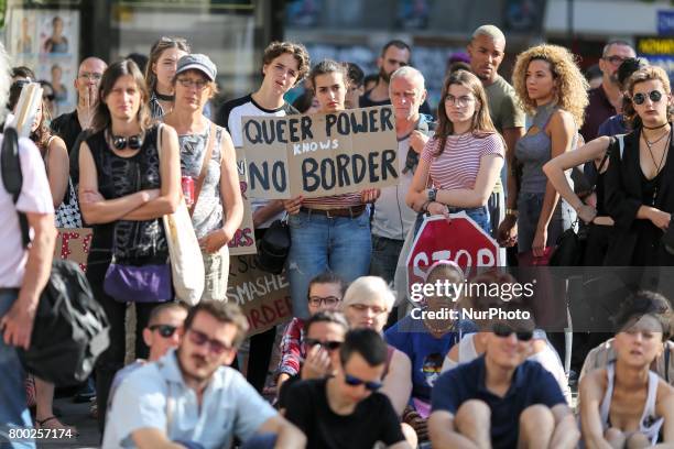 Several thousands of people demonstrate in Le Marais in Paris on the evening of June 23 on the eve of Paris Gay Pride.This Night Pride was organized...