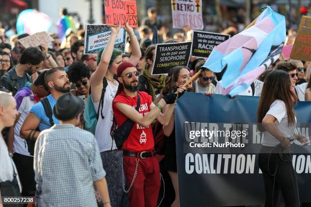 Several thousands of people demonstrate in Le Marais in Paris on the evening of June 23 on the eve of Paris Gay Pride.This Night Pride was organized...