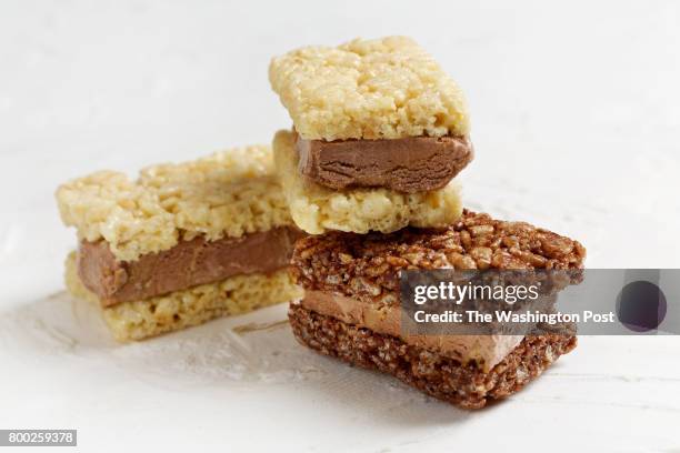 Rice Krispies Treats with Haagen-Dazs chocolate peanut butter ice cream photographed in Washington, DC. .