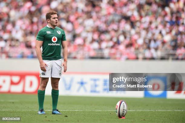 Paddy Jackson of Ireland prepares for a conversion attempt during the international rugby friendly match between Japan and Ireland at Ajinomoto...